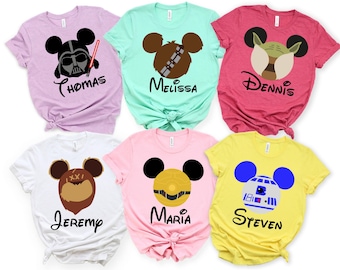Camiseta de grupo de Star Wars, camiseta de Mickey de Star Wars, orejas de Mickey de Disney, personaje de Star Wars, camiseta a juego de Disney, camiseta de grupo de Disney