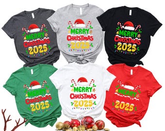 Merry Christmas 2025 Shirt, Family Matching Christmas Tees, Holiday Group Outfits, Santa Hat Candy Cane Design, Christmas Sweatshirt Hoodie