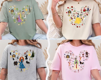 Princess Group Shirt with Minnie Ears, Matching Tee for Disney Trip, Cinderella Belle Ariel Tiana Jasmine Aurora, Womens, Kids, Unisex Tee
