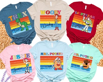 Chemises assorties Toy Story, 15 personnages de Toy Story, chemises du groupe Disney, chemises colorées Toy Story, t-shirt assorti Disney, chemises unisexes Disney