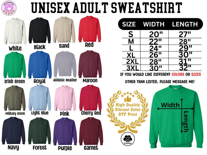 unisex adult sweatshirt sizes chart
