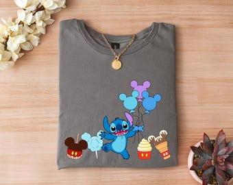 Disney Shirt: Stitch with Snacks and Balloons, Disney Stitch Shirt, Disney Snacks And Balloons Themed, Disney Foods Shirt, Stitch Gift Shirt