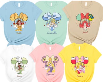 Disney Princess Group Shirt, Cinderella Ariel Belle Tiana Aurora Rapunzel Tee, Matching Disney Trip Womens Shirt and Racerback Tank Top