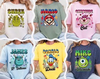 Disney Characters Group Shirt, Disney Movies Characters, Disney Group Shirt, Mickey, The Leon King, Winnie The Pooh, Aladdin, Monster Inc