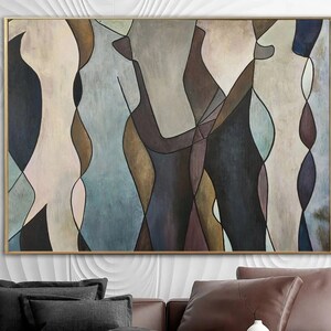 27.55x39.37 Original Human Shapes Painting Brown Wall Art Abstract Art Modern Silhouette Contemporary Art Painting Fireplace Decor image 1