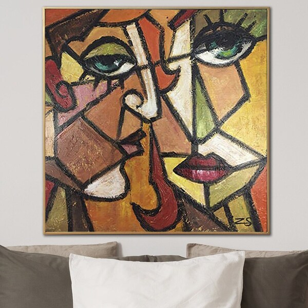 Abstract Figurative Painting on Canvas Picasso Style Wall Art Cubism Painting Original Oil Artwork Heavy Textured Art for Aesthetic Decor