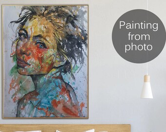 Abstract Custom Oil Portrait From Photo Colorful Figurative Acrylic Painting Handmade Art Wall Decor for Home