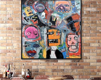 Colorful Graffiti Abstract Art Urban Inspired Expressionist Canvas