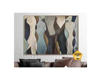 27,55 x 39,37" originele menselijke vormen schilderij bruine muur kunst abstracte kunst moderne silhouet hedendaagse kunst schilderij open haard decor