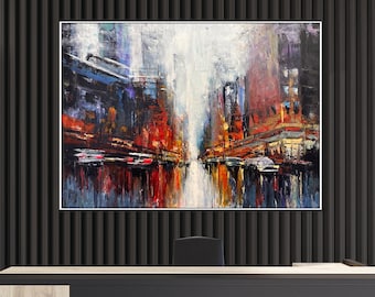 Pinturas originales de paisajes urbanos abstractos sobre lienzo con colores y texturas dinámicas Obras de arte de calles de ciudades modernas Pintura al óleo para sala de estar