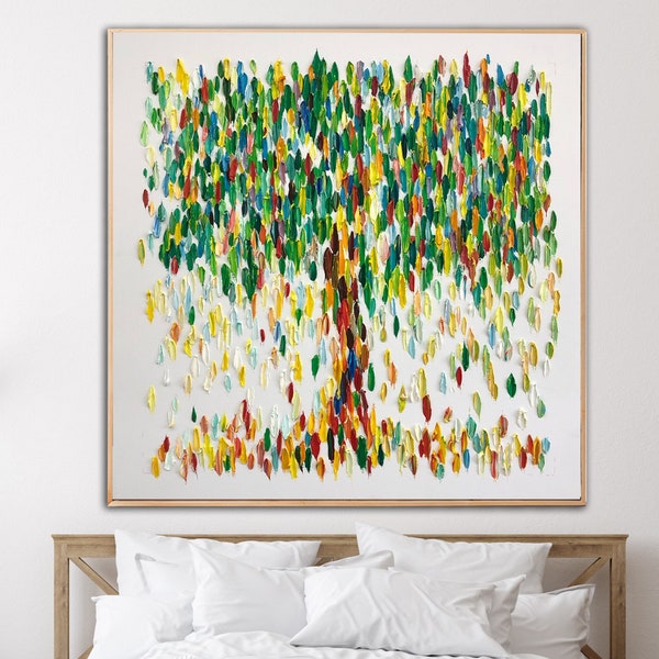 Trauerweide Baum Gemälde Baum Ölgemälde Abstrakte Wand Kunst Bunte Leinwand Kunst Impasto Kunst Lebendige Kunstwerk Willow Tree Art Raumdekor