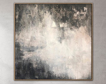 Large Abstract Painting on Canvas Original Oil Wall Art Modern Gray Silver Artwork Heavy Textured Painting for Aesthetic Room Decor