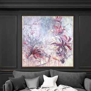 Abstract Lilies Painting: Original Acrylic Floral Wall Art 27.55&quot;x27.55&quot;