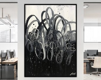 Large Original Abstract Black And White Paintings On Canvas Modern Contemporary Art Textured Oil Painting Minimalist Art for Living Room