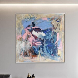 Blue Abstract Expressionist Painting: Modern Acrylic Wall Art 42.12&quot;x42.12&quot;