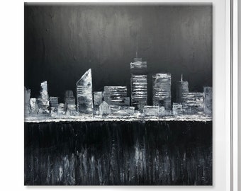 Black And White Acrylic City Paintings On Canvas Home Decor Minimalist Art Abstract Wall Painting Contemporary Art Unique Wall Art 40x40"