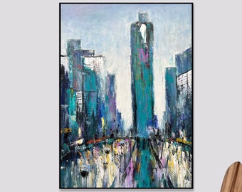 New York City Wall Art Colorful Abstract Cityscape Painting Modern Painting Original Fine Art Painting Texture Painting 39.4x27.5"