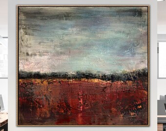 Large Abstract Minimalist Paintings on Canvas Autumn Landscape Art Heavy Textured Nature Painting Contemporary Art for Indie Room Wall Decor