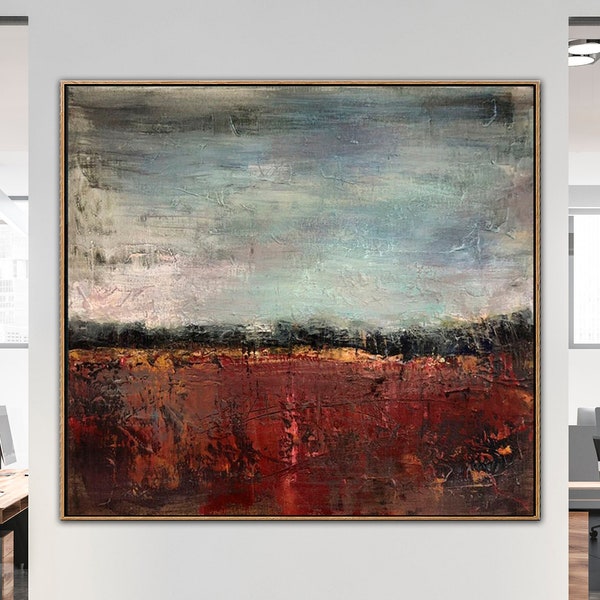 Large Abstract Minimalist Paintings on Canvas Autumn Landscape Art Heavy Textured Nature Painting Contemporary Art for Indie Room Wall Decor