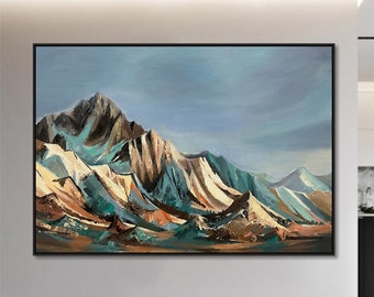 Abstract Mountains Landscape Paintings On Canvas Unique Realism Style Oil Painting Handmade Wall Decor for Indie Room 30"x46"