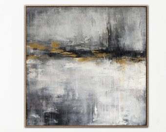 Abstract Painting on Canvas  Original Grey Wall Art Modern Landscape Artwork Abstract Black and White Painting for Guest Room Decor