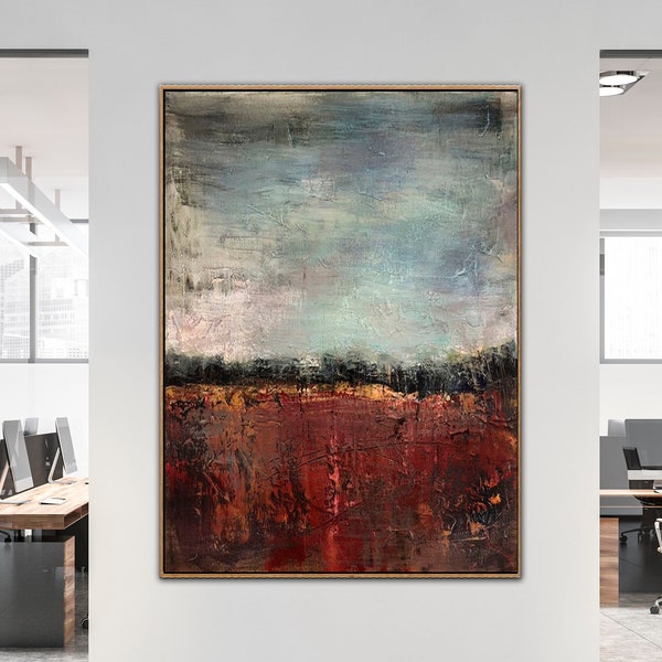 Abstract Landscape Wall Art Canvas Modern Nature Painting Autumn Artwork Original Oil Painting Contemporary Wall Art for Aesthetic Decor