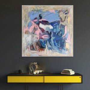 Blue Painting Abstract Expressionist Painting Modern Art Acrylic Wall Decor Original Artwork Living Room Decor Bright Wall Art 42.12x42.12&quot;
