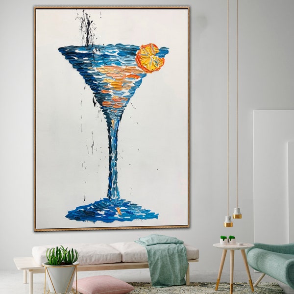 Large Abstract Dirty Martini Oil Paintings On Canvas Abstract Martini Art Cocktail Impasto Painting Drinks Wall Art Bar Wall Decor