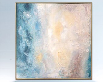 Abstract Colorful Wall Art Canvas Light Blue Painting Pastel Colors Artwork Modern Fine Art Original Oil Painting for Indie Room Decor