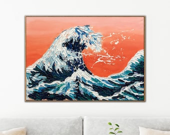 Large Abstract Ocean Wave Painting on Canvas Original Impasto Wall Art Thick Textured Artwork Vivid Painting for Beach House Decor