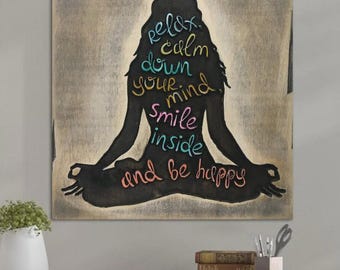 Meditation Canvas Wall Art Yoga Quote Decor, Boho Spiritual Gift for Her, Mindfulness Home Art 18.1"x18.1"