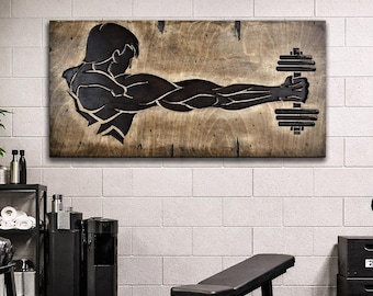Gym Wall Art Dumbbell Workout Decor Fitness Motivation Canvas Gift for Him Man Cave Art 9.8"x19.7"