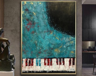 Abstract Green Piano Painting Musical Instrument Art Piano Keys Music Inspiration Art Music Enthusiast Art Vintage Piano Wall Art 60x46&quot;