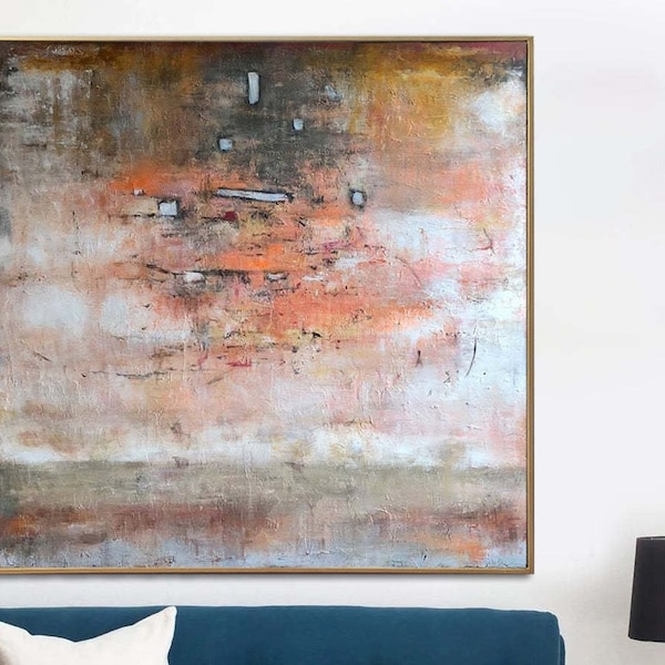 60x60" extra grote abstracte oranje acrylschilderijen op canvas moderne minimalistische kunst originele getextureerde kunst