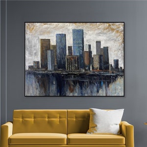 Textured Abstract Cityscape Painting: Modern Skyline Wall Art (40&quot;x54&quot;)