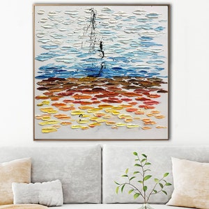 Abstract Boat Painting Canvas Impasto Painting Original Oil Artwork Abstract Seascape Wall Art Contemporary Art Wall Hanging Decor image 3