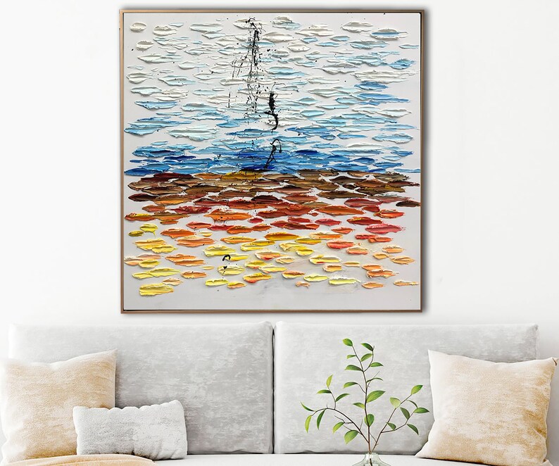 Abstract Boat Painting Canvas Impasto Painting Original Oil Artwork Abstract Seascape Wall Art Contemporary Art Wall Hanging Decor image 3