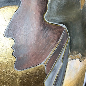 27.55x27.55 Humans Oil Painting Gold Leaf Painting Abstract Faces Painting Original Modern Painting Humans Unique Wall Paintings On Canvas image 3