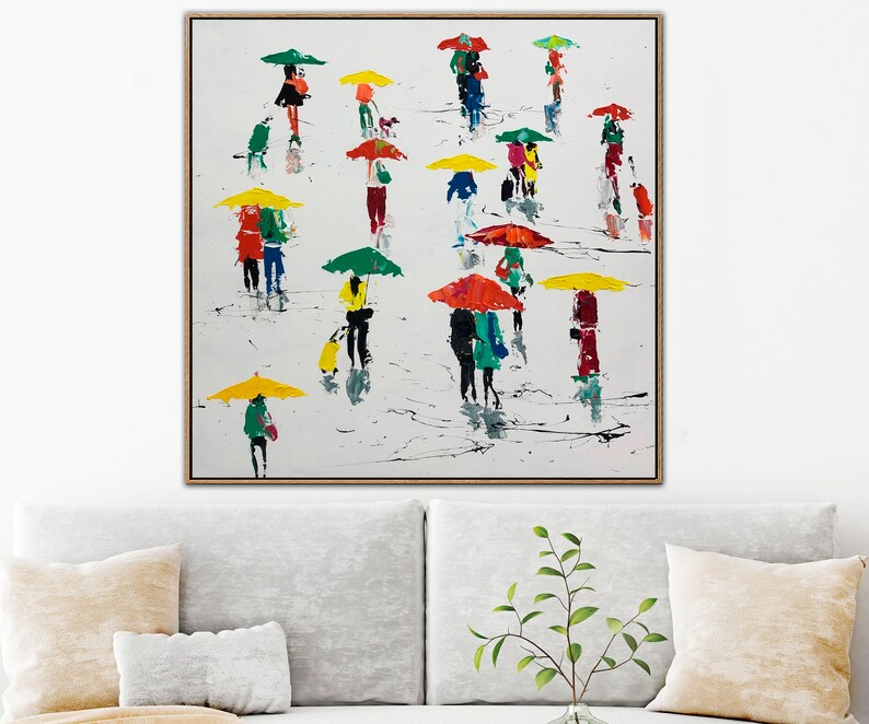 Abstract Oil Painting Canvas Large Modern Wall Art Umbrellas Art Hand