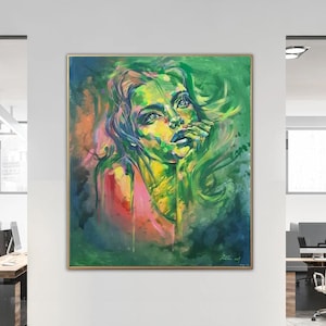 Abstract Woman Portrait Painting: Colorful Expressionist Canvas Art