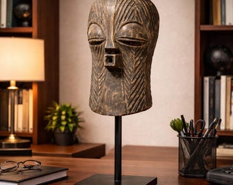 African Tribal Mask Sculpture Primitive Ethnic Statue Tribal Art Boho Home Decor 33.28"x11.81"