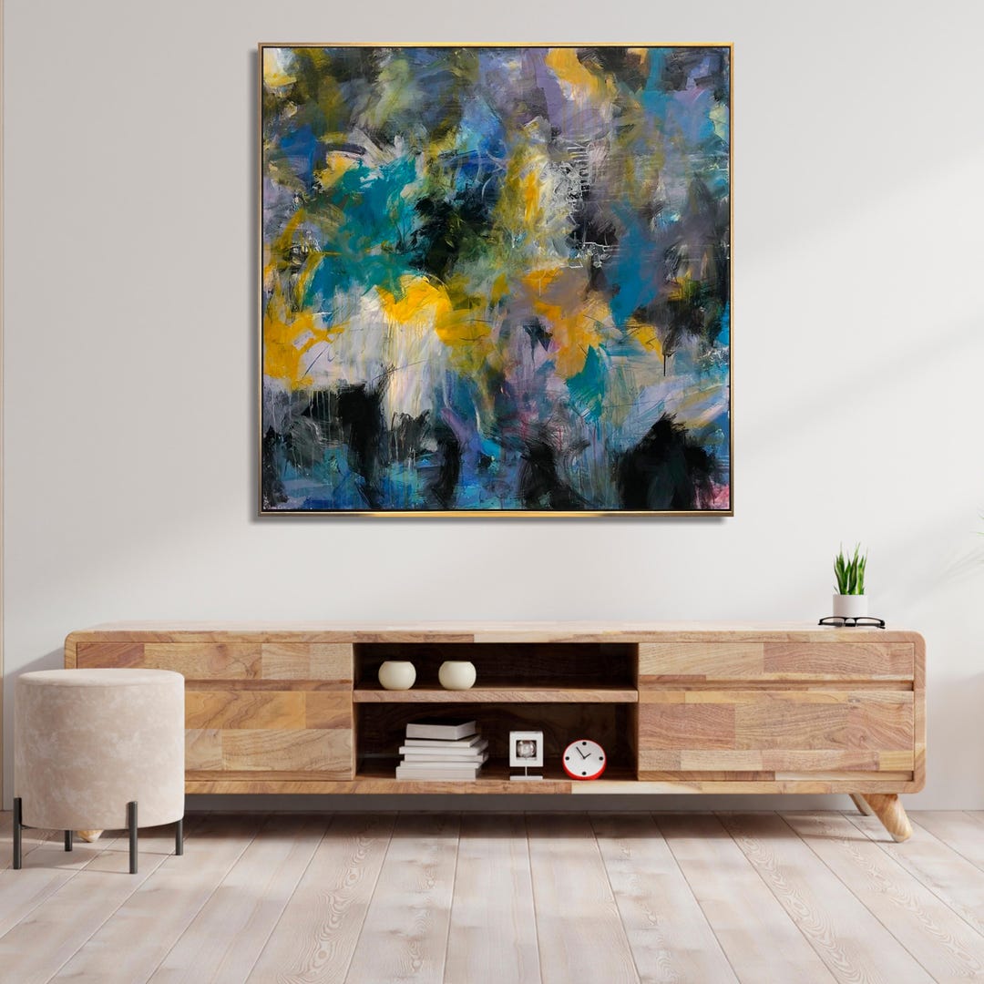 Large Blue Abstract Painting – Textured Modern Canvas Wall Art for ...