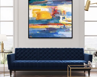 Kleurrijke abstracte canvaskunst Moderne gewaagde muurschildering