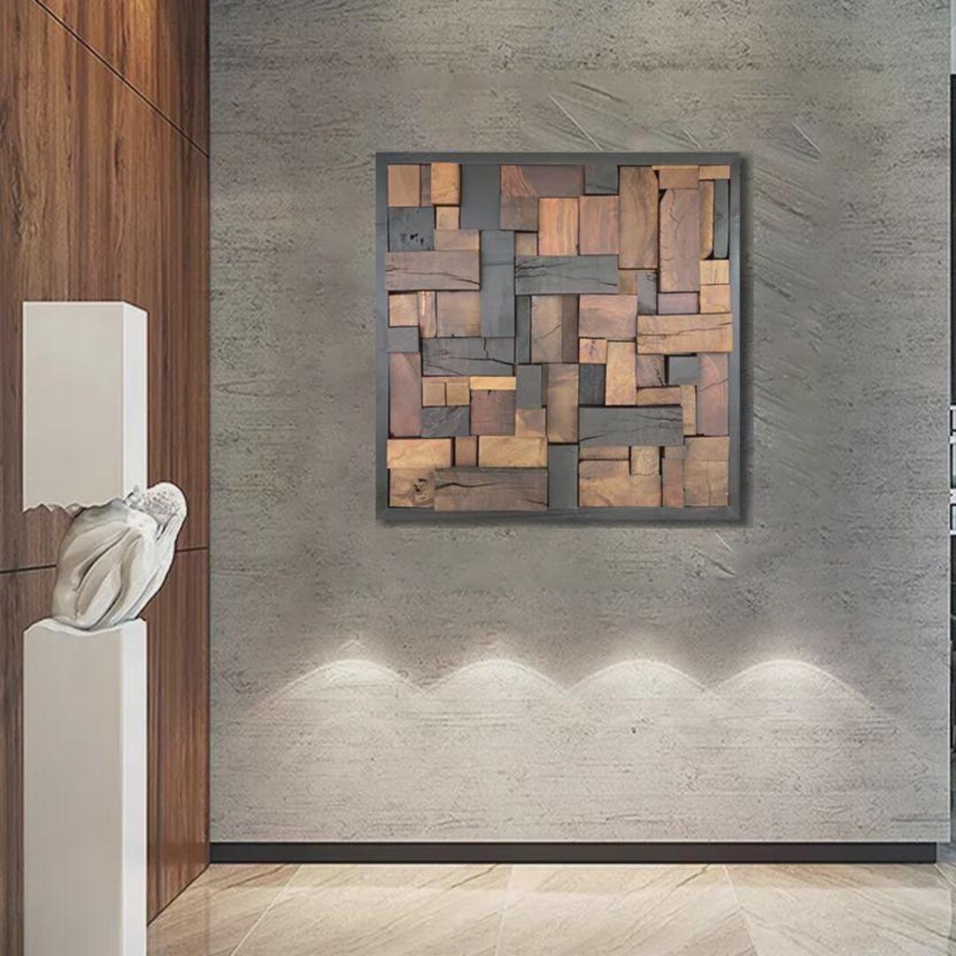 Geometric Wood Wall Art Panel Modern Rustic Wood Wall Decor 28.7"x28.7 ...