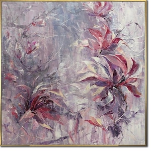 Abstract Lilies Painting: Original Acrylic Floral Wall Art (27.55x27.55&quot;)