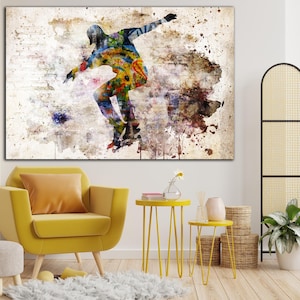 Skateboard Wall Art Print Abstract Street Sport Poster Skater Silhouette Graffiti Style Cool Teen Room Decor or Gift for Skateboarder