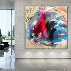 Large Colorful Oil Painting: Modern Textured Wall Art, 46x46&quot;