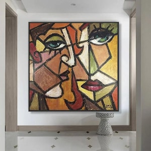 Cubist Couple Portrait Modern Abstract Faces Wall Art