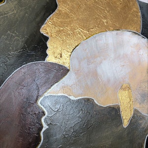 27.55x27.55 Humans Oil Painting Gold Leaf Painting Abstract Faces Painting Original Modern Painting Humans Unique Wall Paintings On Canvas image 4