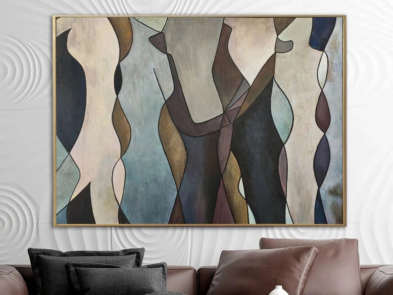 27.55x39.37 Original Human Shapes Painting Brown Wall Art Abstract Art Modern Silhouette Contemporary Art Painting Fireplace Decor image 1